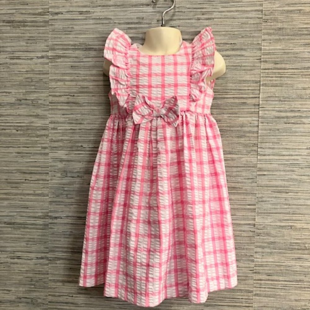 NWT! BONNIE JEAN Girls Size 4 Flutter Sleeve Seersucker Pink & White Dress - NEW